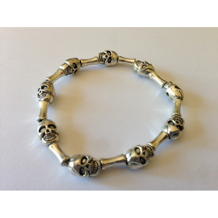 Skull Metal Silver Bead Stretch Bracelet